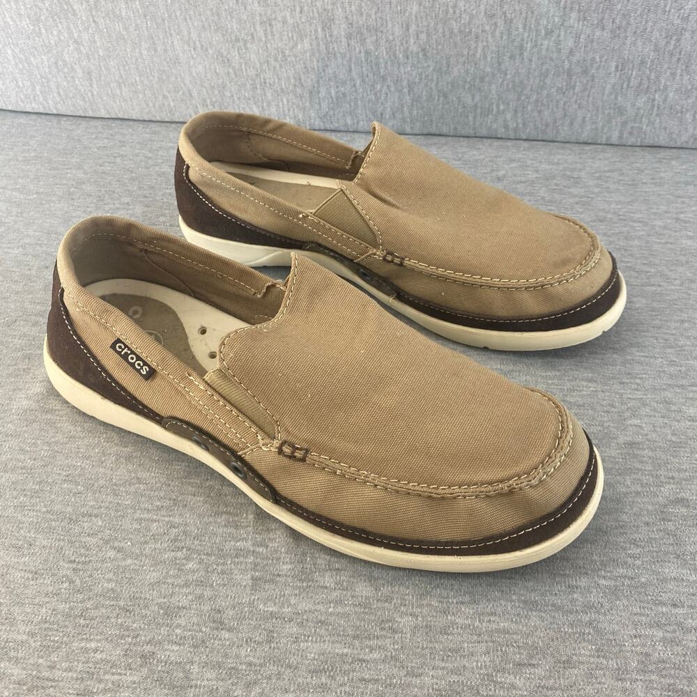 Crocs Men's Slip-On Canvas Boat Shoe in Tan/Brown